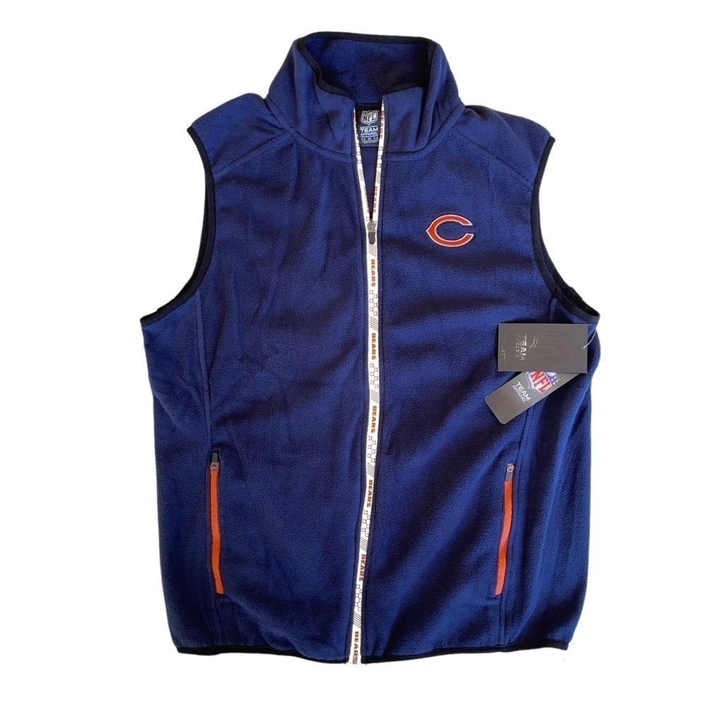 Chicago Bears NFL Team Apparel Men’s Size Medium Full Zip Fleece Blue Vest NWT
